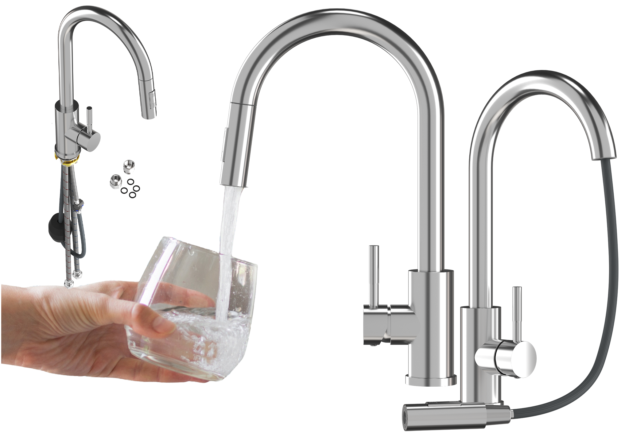 BATERIA KUCHENNA WYCIĄGANA WYLEWKA CHROM KRAN STALOWY KUCHENNY LOSETO