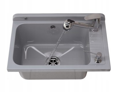 ZLEW GOSPODARCZY KOMORA SZARA BATERIA WYCIĄGANA DOZOWNIK ZESTAW MONZA