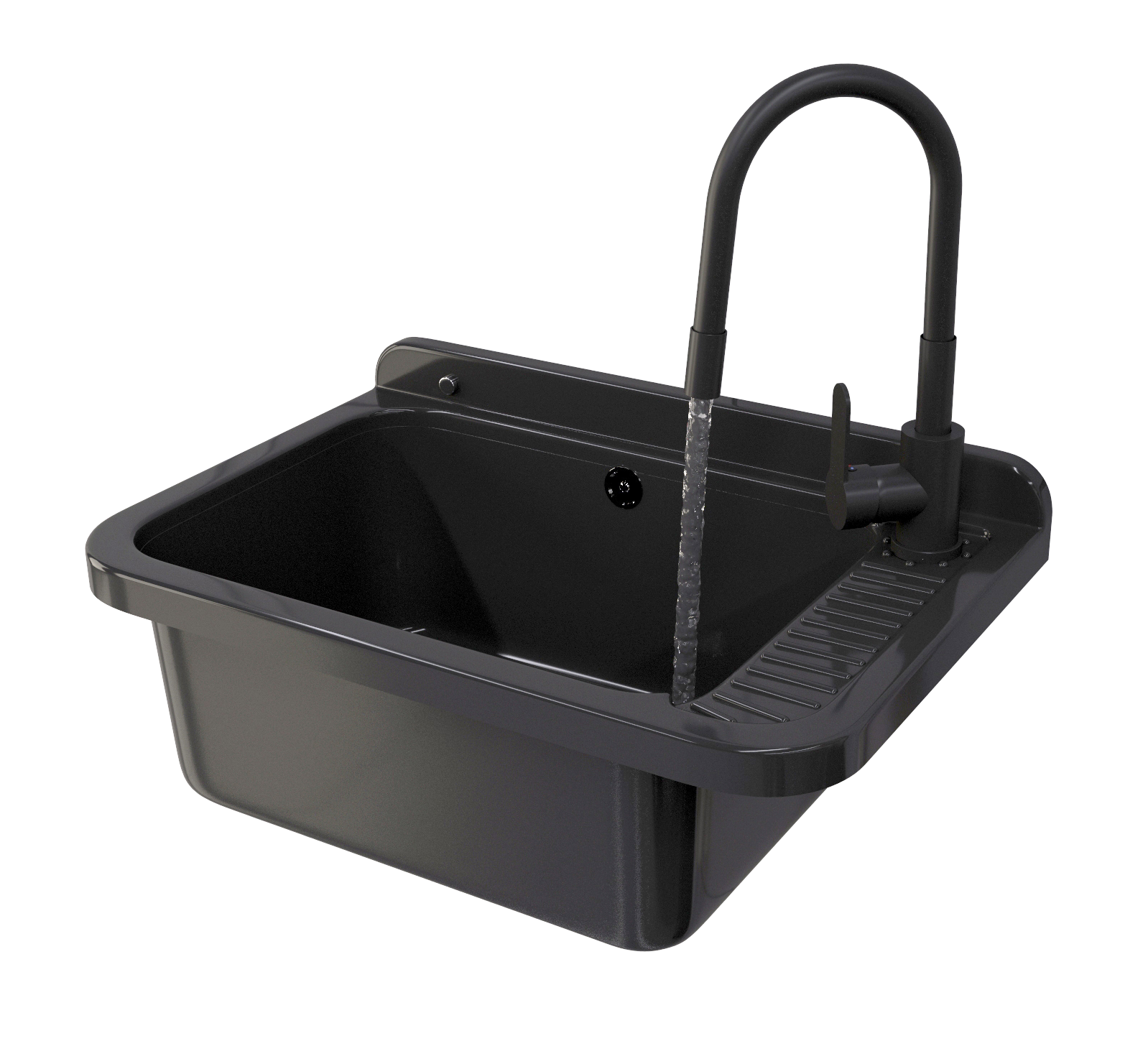 ZLEW GOSPODARCZY TECHNICZNY CZARNY KOMORA ROBOCZA NEGRA DUŻA BATERIA ZESTAW