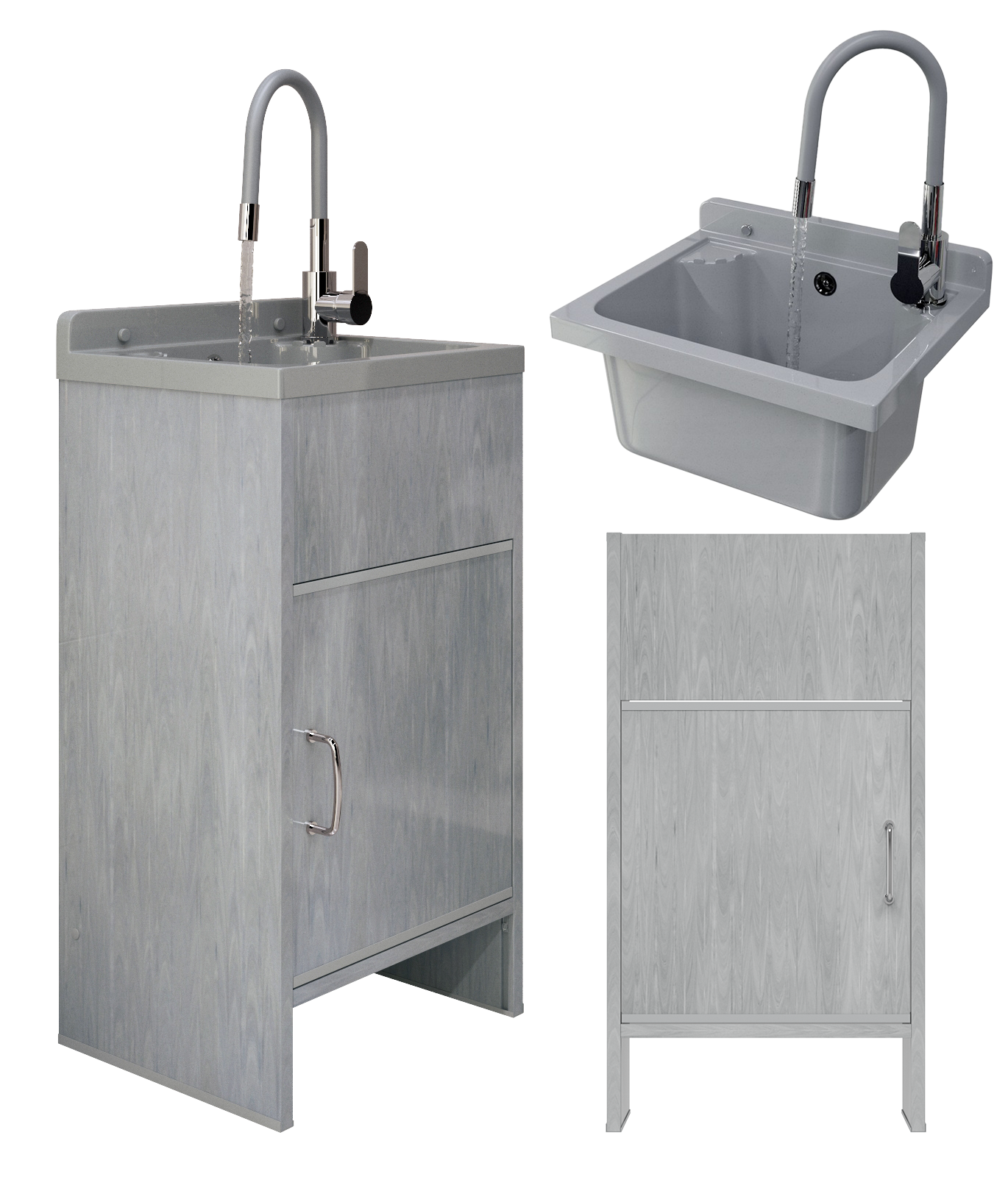 ZLEW GOSPODARCZY TECHNICZNY KOMORA SZARA SZAFKA PCV BATERIA ZESTAW LOMA