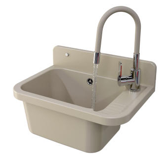 ZLEW GOSPODARCZY KOMORA TECHNICZNA BATERIA BEŻOWA ELASTYCZNA WYLEWKA PARON