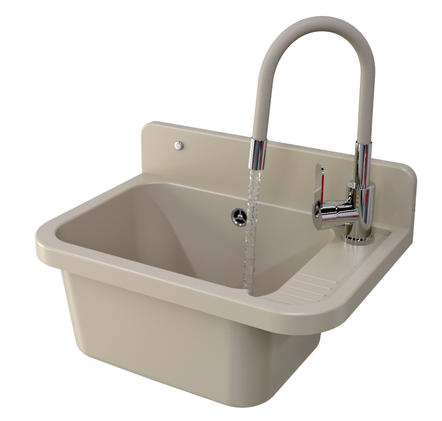 ZLEW GOSPODARCZY KOMORA TECHNICZNA BATERIA BEŻOWA ELASTYCZNA WYLEWKA PARON