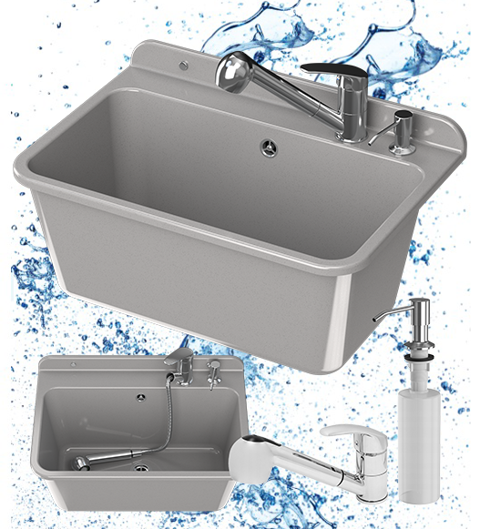 ZLEW GOSPODARCZY SZARY DUŻY LARGE GARAŻ BATERIA WYCIĄGANA WYLEWKA DOZOWNIK