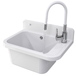 ZLEW GOSPODARCZY KOMORA TECHNICZNA BATERIA BIAŁA ELASTYCZNA WYLEWKA PARON