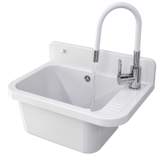 ZLEW GOSPODARCZY KOMORA TECHNICZNA BATERIA BIAŁA ELASTYCZNA WYLEWKA PARON