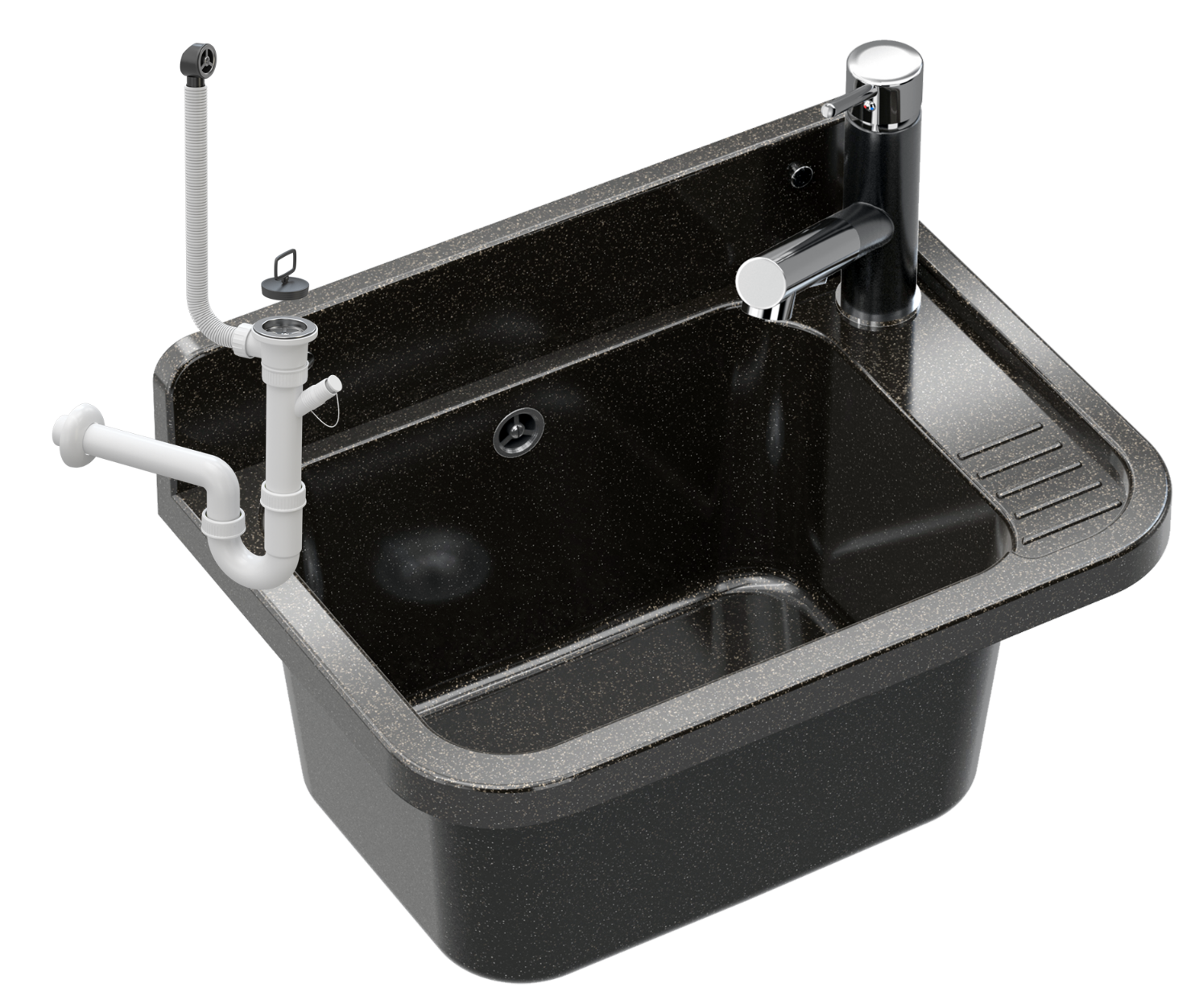 ZLEW GOSPODARCZY KOMORA PRALNIA GARAŻ BATERIA WYCIĄGANA CZARNA KRAN PARON