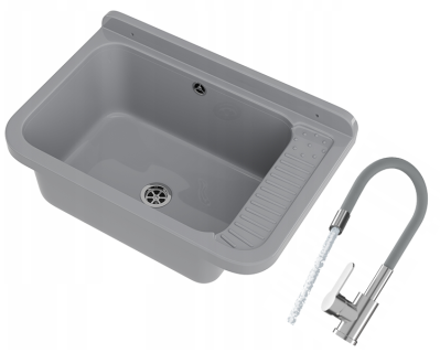 ZLEW GOSPODARCZY TECHNICZNY SZARY KOMORA ROBOCZA NEGRA DUŻA BATERIA ZESTAW