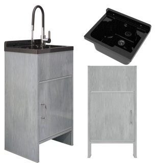 ZLEW GOSPODARCZY TECHNICZNY KOMORA CZARNA SZAFKA PCV BATERIA ZESTAW LOMA