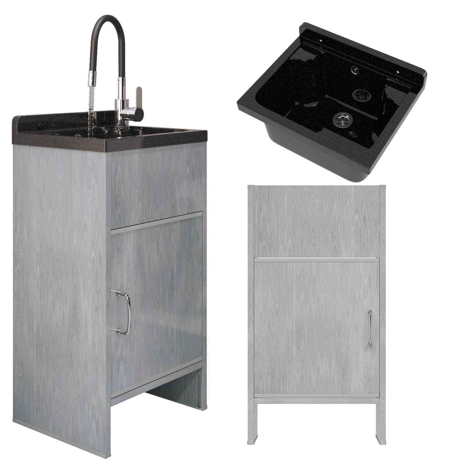 ZLEW GOSPODARCZY TECHNICZNY KOMORA CZARNA SZAFKA PCV BATERIA ZESTAW LOMA