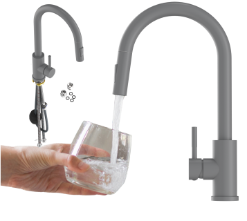 BATERIA KUCHENNA WYCIĄGANA WYLEWKA SZARA GŁADKA KRAN KUCHENNY LOSETO