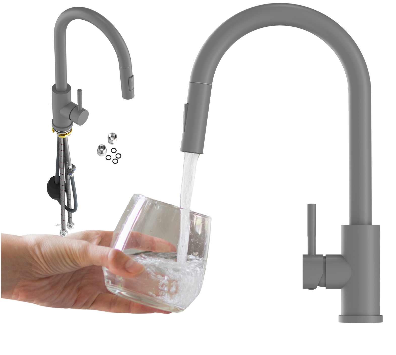 BATERIA KUCHENNA WYCIĄGANA WYLEWKA SZARA GŁADKA KRAN KUCHENNY LOSETO