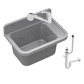 Zlew gospodarczy PARON Roboczy szary PRALNIA GARAŻ KOTŁOWNIA kran chrom