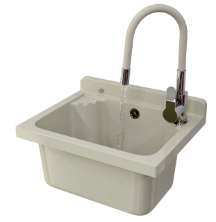 ZLEW GOSPODARCZY KOMORA TECHNICZNA BEŻOWA BATERIA Z ELASTYCZNĄ WYLEWKĄ LOMA