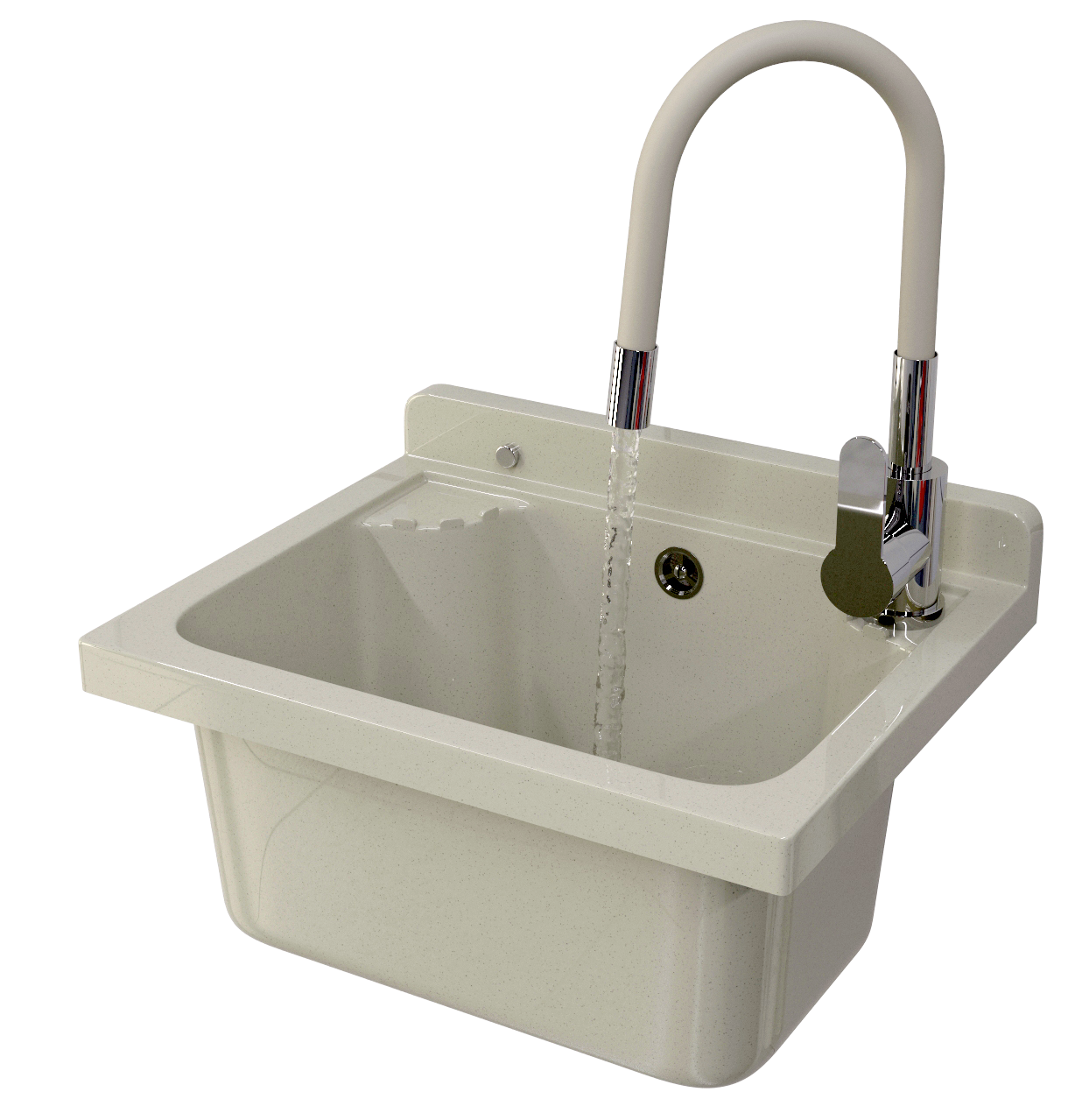 ZLEW GOSPODARCZY KOMORA TECHNICZNA BEŻOWA BATERIA Z ELASTYCZNĄ WYLEWKĄ LOMA