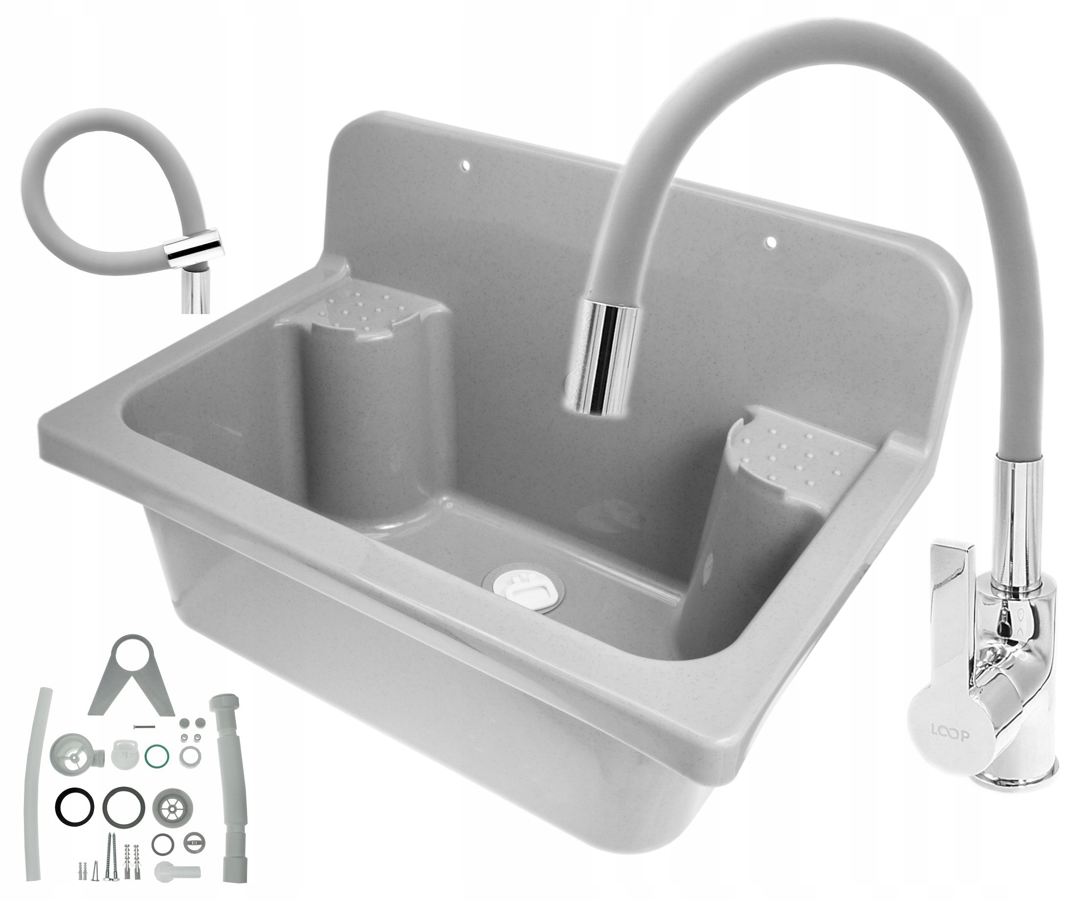 ZLEW GOSPODARCZY KOMORA BATERIA ELASTYCZNA SZARA