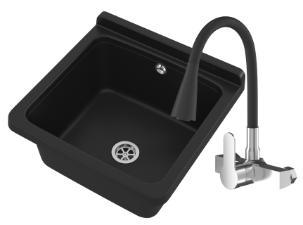 ZLEW GOSPODARCZY TECHNICZNY ROBOCZY KOMORA CZARNA GARAŻ ORTA KRAN ŚCIENNY