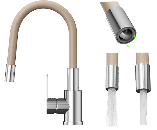 Bateria kuchenna z elastyczną wylewką beżowa GRADO PLUS obrotowy perlator