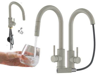 BATERIA KUCHENNA WYCIĄGANA WYLEWKA BEŻOWA KRAN KUCHENNY STALOWY LOSETO