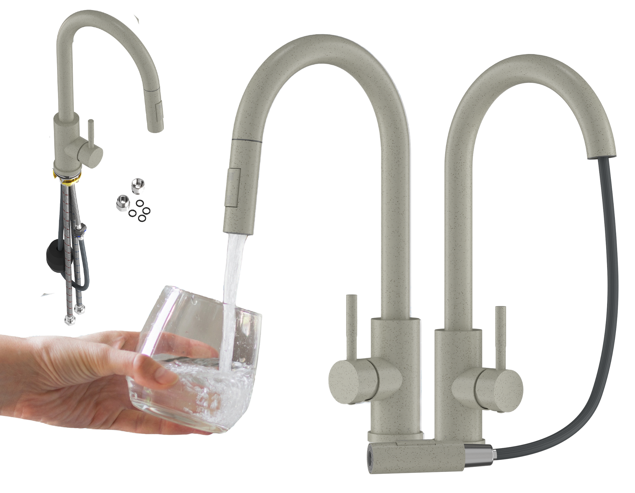 BATERIA KUCHENNA WYCIĄGANA WYLEWKA BEŻOWA KRAN KUCHENNY STALOWY LOSETO