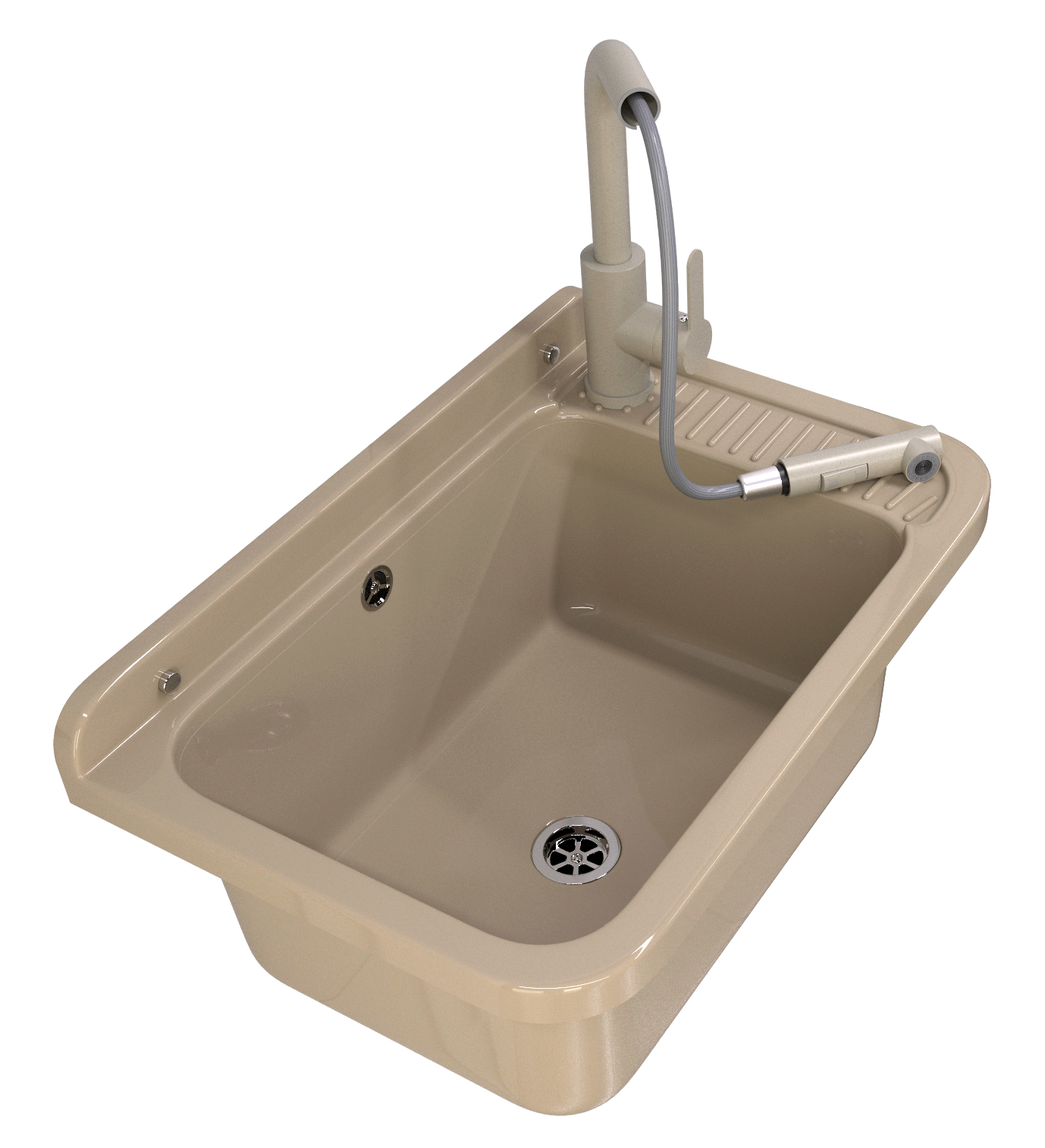 ZLEW GOSPODARCZY BEŻOWY TECHNICZNY KOMORA DUŻA BATERIA WYCIĄGANA NEGRA