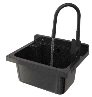 ZLEW GOSPODARCZY KOMORA TECHNICZNA CZARNA BATERIA Z ELASTYCZNĄ WYLEWKĄ LOMA