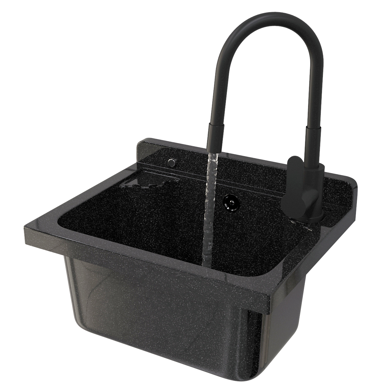 ZLEW GOSPODARCZY KOMORA TECHNICZNA CZARNA BATERIA Z ELASTYCZNĄ WYLEWKĄ LOMA