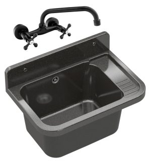 ZLEW GOSPODARCZY KOMORA CZARNA TECHNICZNY GARAŻ ZESTAW RETRO KRAN PARON