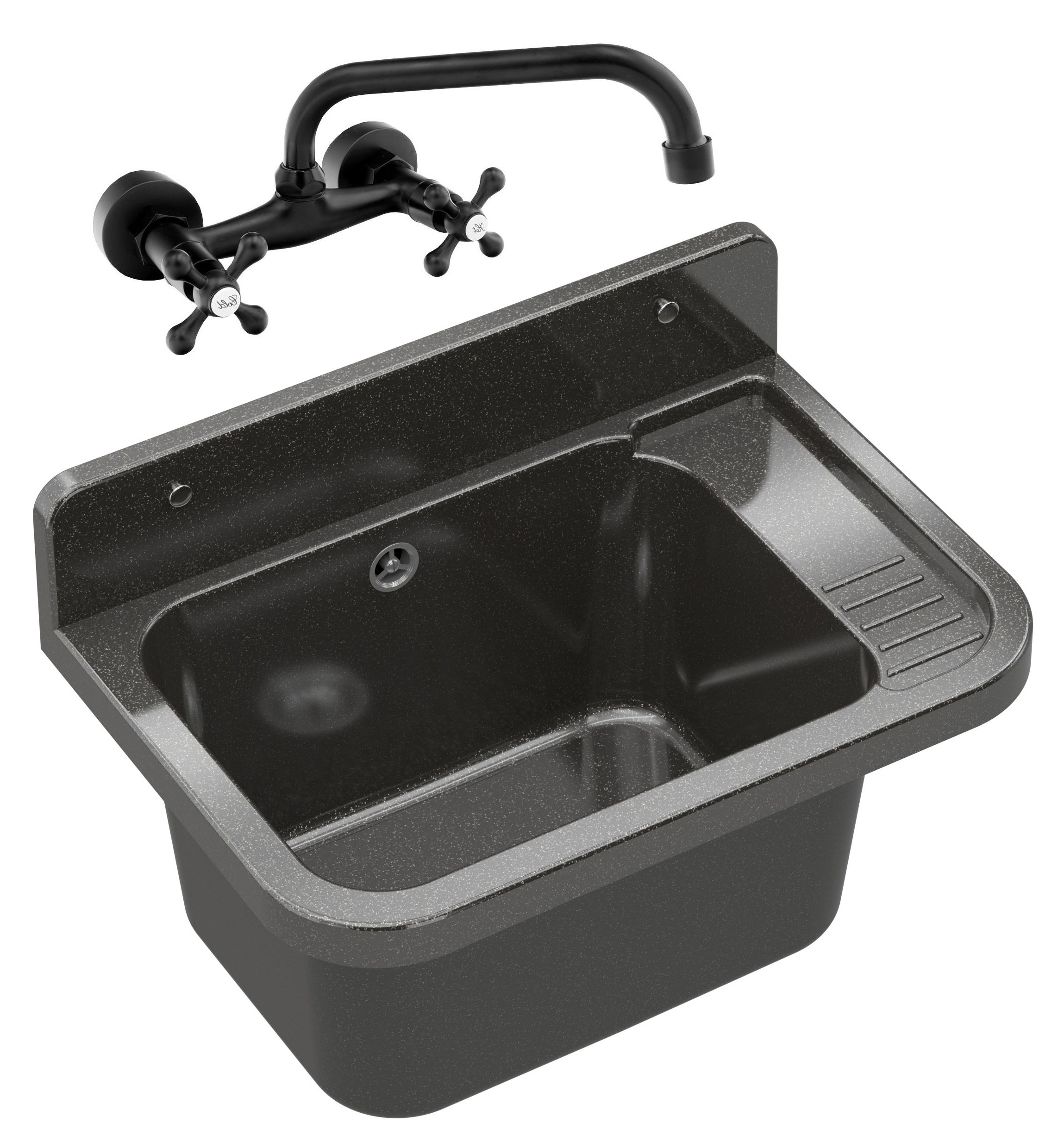 ZLEW GOSPODARCZY KOMORA CZARNA TECHNICZNY GARAŻ ZESTAW RETRO KRAN PARON