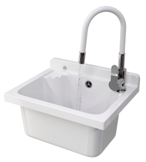 ZLEW GOSPODARCZY KOMORA TECHNICZNA BIAŁA BATERIA Z ELASTYCZNĄ WYLEWKĄ LOMA