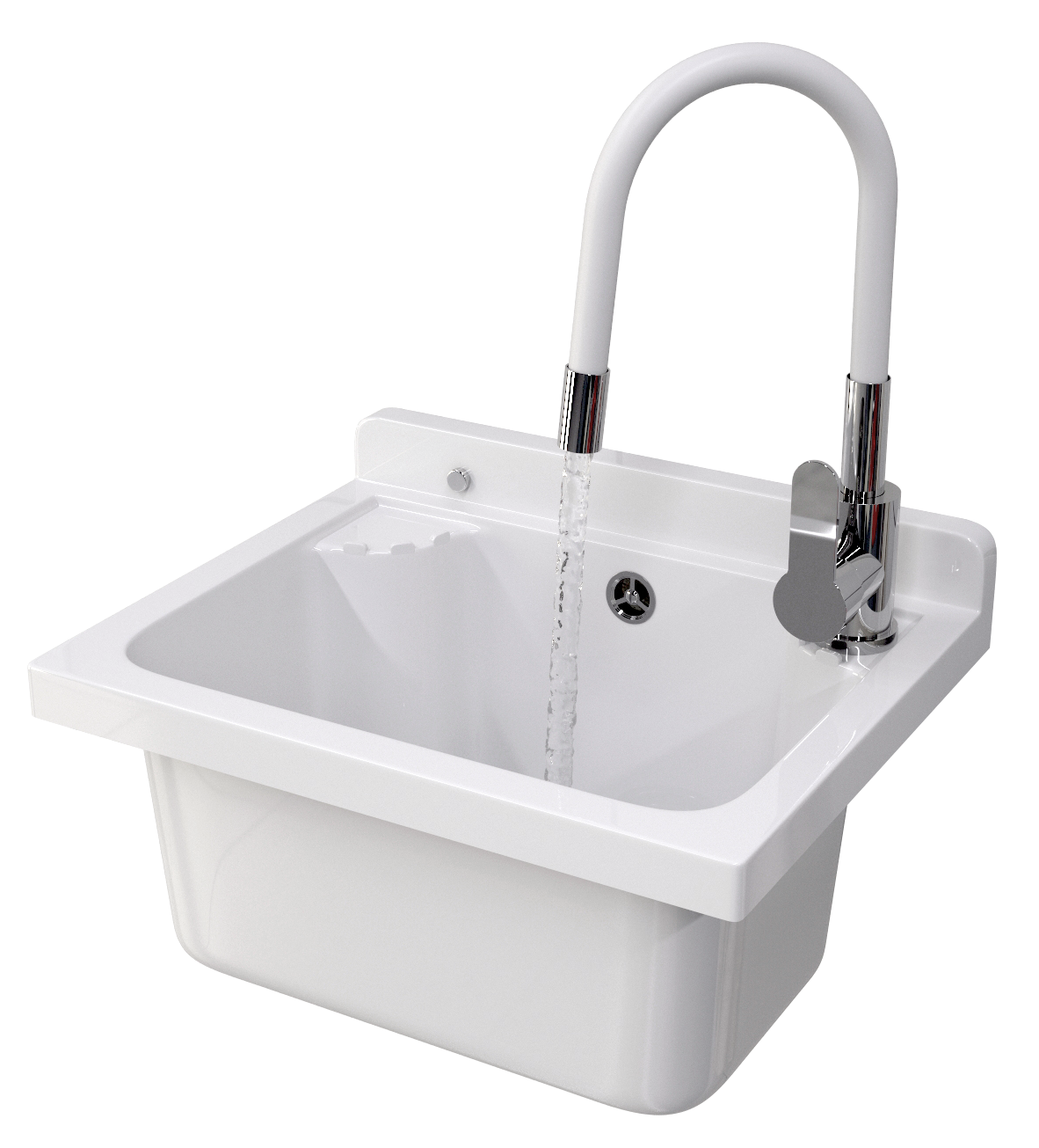 ZLEW GOSPODARCZY KOMORA TECHNICZNA BIAŁA BATERIA Z ELASTYCZNĄ WYLEWKĄ LOMA