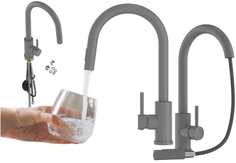 BATERIA KUCHENNA WYCIĄGANA WYLEWKA SZARA KRAN KUCHENNY STALOWY LOSETO