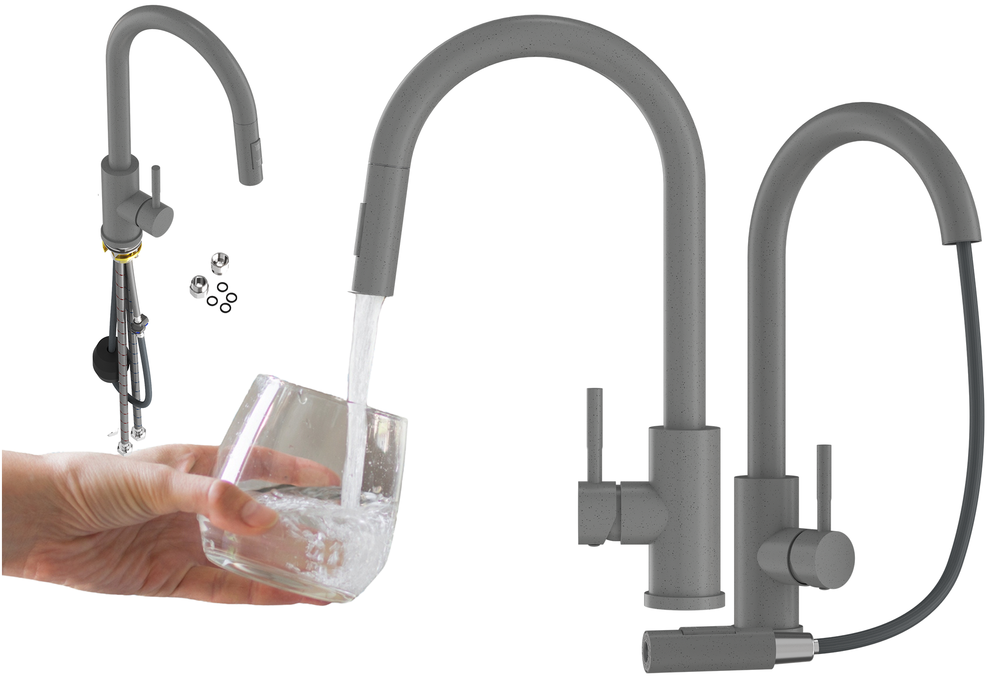 BATERIA KUCHENNA WYCIĄGANA WYLEWKA SZARA KRAN KUCHENNY STALOWY LOSETO