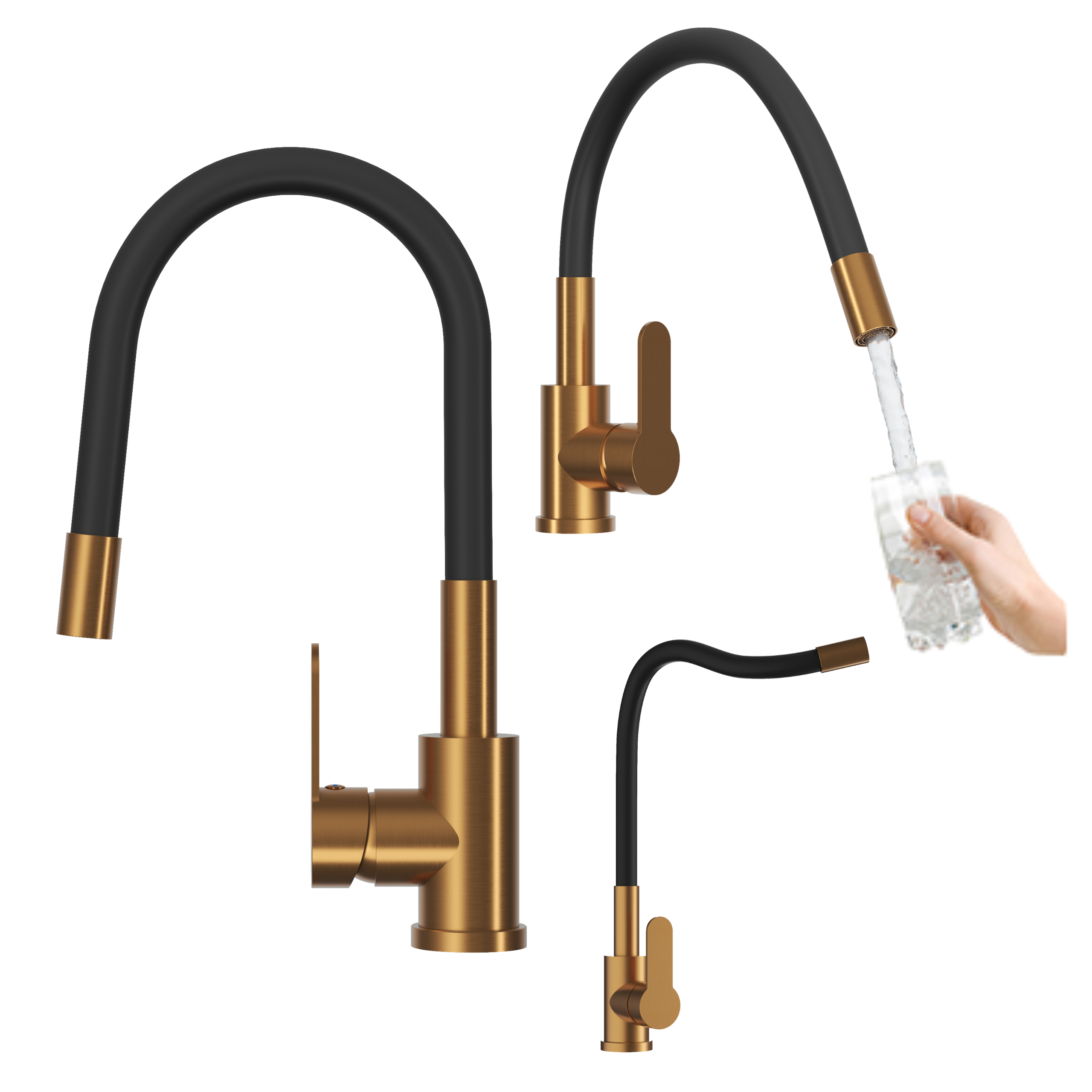 Bateria kuchenna elastyczna rose brushed gold GRADO PLUS obrotowy perlator