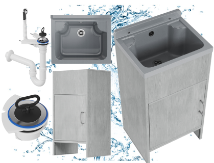 ZLEW GOSPODARCZY TECHNICZNY KOMORA SZARA SZAFKA PCV ZESTAW DO GARAŻU LOMA