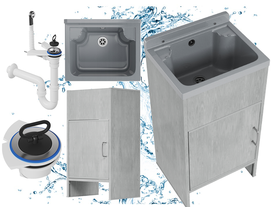 ZLEW GOSPODARCZY TECHNICZNY KOMORA SZARA SZAFKA PCV ZESTAW DO GARAŻU LOMA