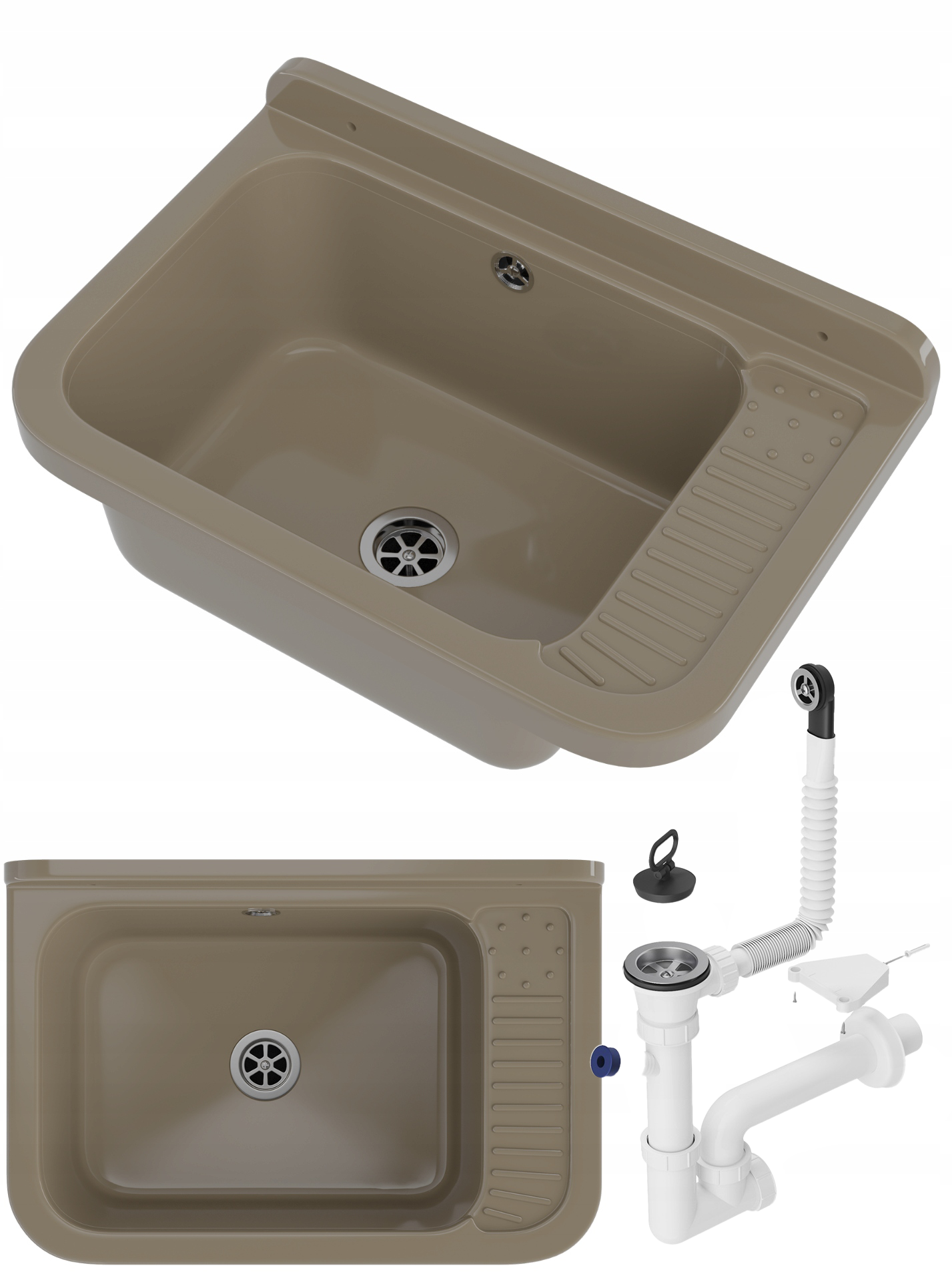 ZLEWOZMYWAK beżowy zlew GOSPODARCZY kotłowni KOMORA techniczna POLO SYFON