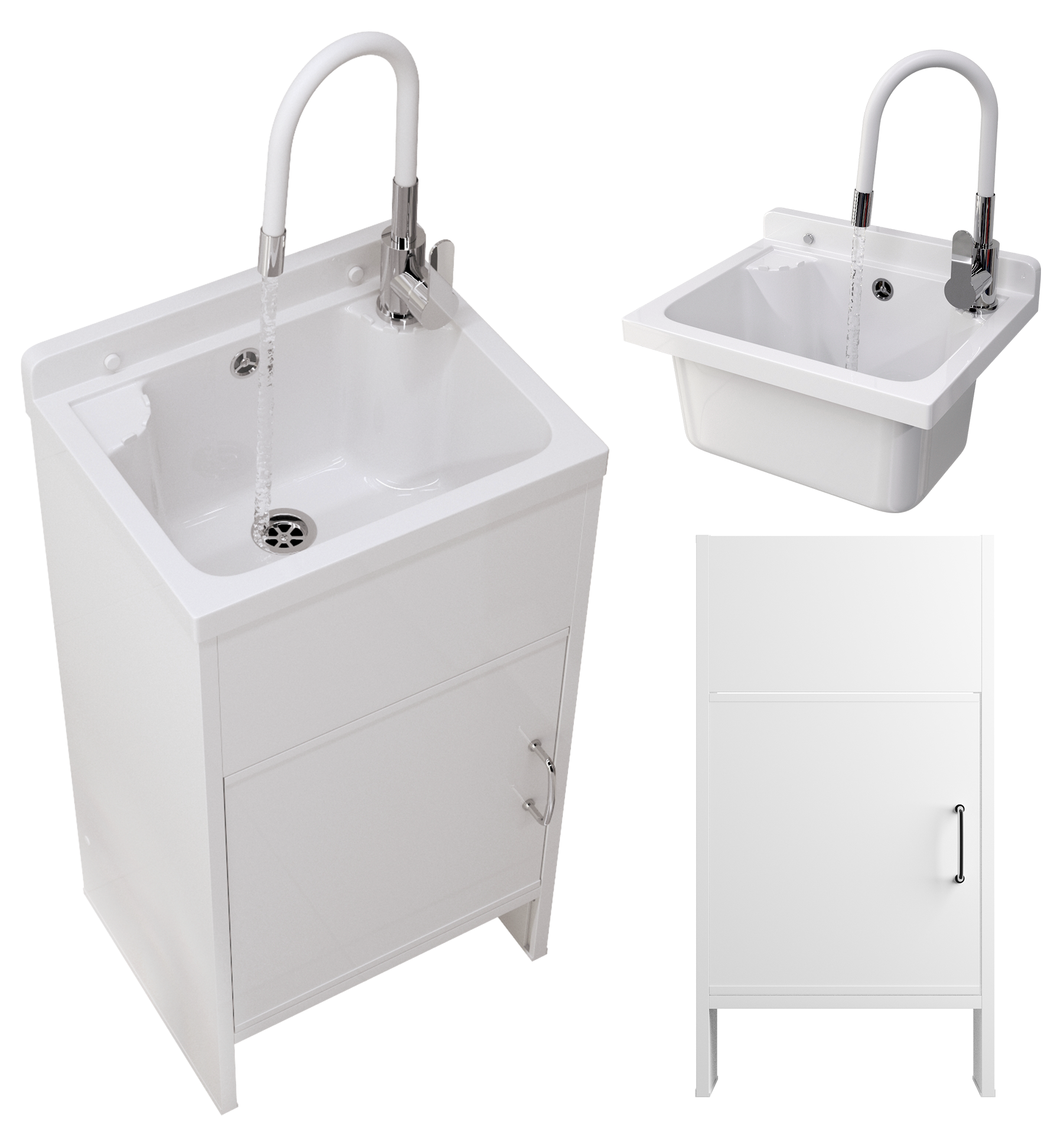 ZLEW GOSPODARCZY KOMORA BIAŁA BATERIA ELASTYCZNA SZAFKA PCV ZESTAW LOMA