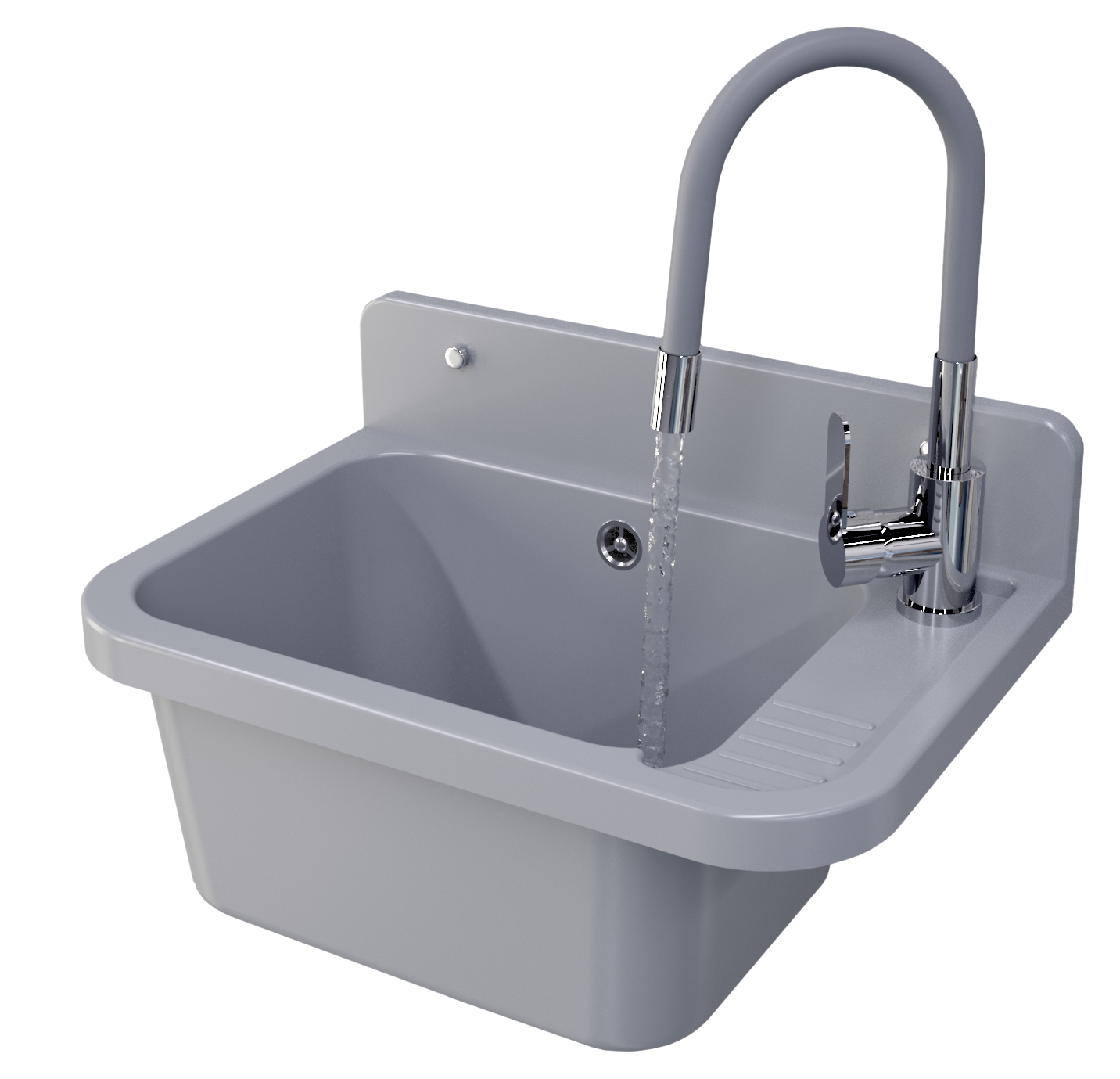 ZLEW GOSPODARCZY KOMORA TECHNICZNA BATERIA SZARA ELASTYCZNA WYLEWKA PARON