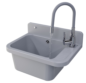 ZLEW GOSPODARCZY KOMORA TECHNICZNA BATERIA SZARA ELASTYCZNA WYLEWKA PARON