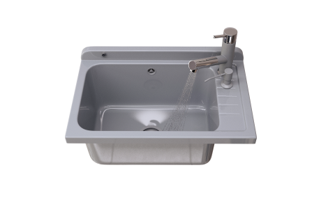 ZLEW GOSPODARCZY SZARY KOMORA DUŻA SZARA BATERIA WYCIĄGANA CHROM MONZA