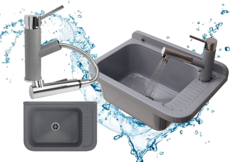 ZLEWOZMYWAK szary zlew GOSPODARCZY POLO ZESTAW komora techniczna bateria