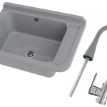 ZLEW GOSPODARCZY SZARY KOMORA DUŻA SZARA BATERIA ELASTYCZNA ZESTAW NEGRA