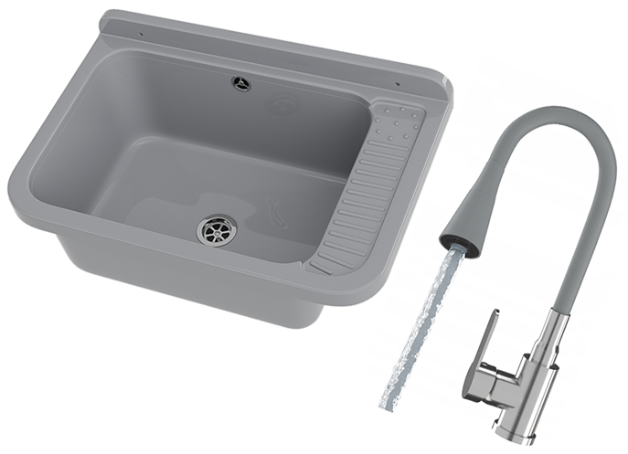 ZLEW GOSPODARCZY SZARY KOMORA DUŻA SZARA BATERIA ELASTYCZNA ZESTAW NEGRA