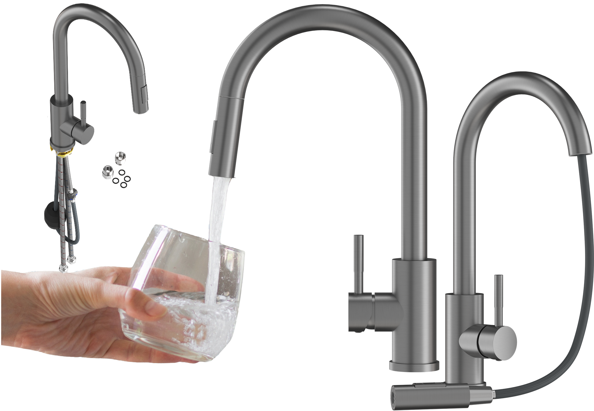 BATERIA KUCHENNA WYCIĄGANA WYLEWKA GUN GREY KRAN STALOWY LOSETO METALIK