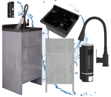 Zlew gospodarczy techniczny czarna komora Loma szafka PCV bateria dozownik