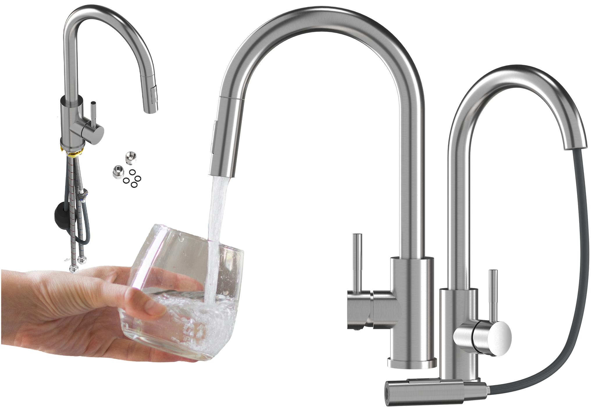 BATERIA KUCHENNA WYCIĄGANA WYLEWKA INOX KRAN STALOWY KUCHENNY LOSETO CHROM