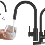 BATERIA KUCHENNA z wyciąganą WYLEWKĄ czarna kran do kuchni stojący LOSETO