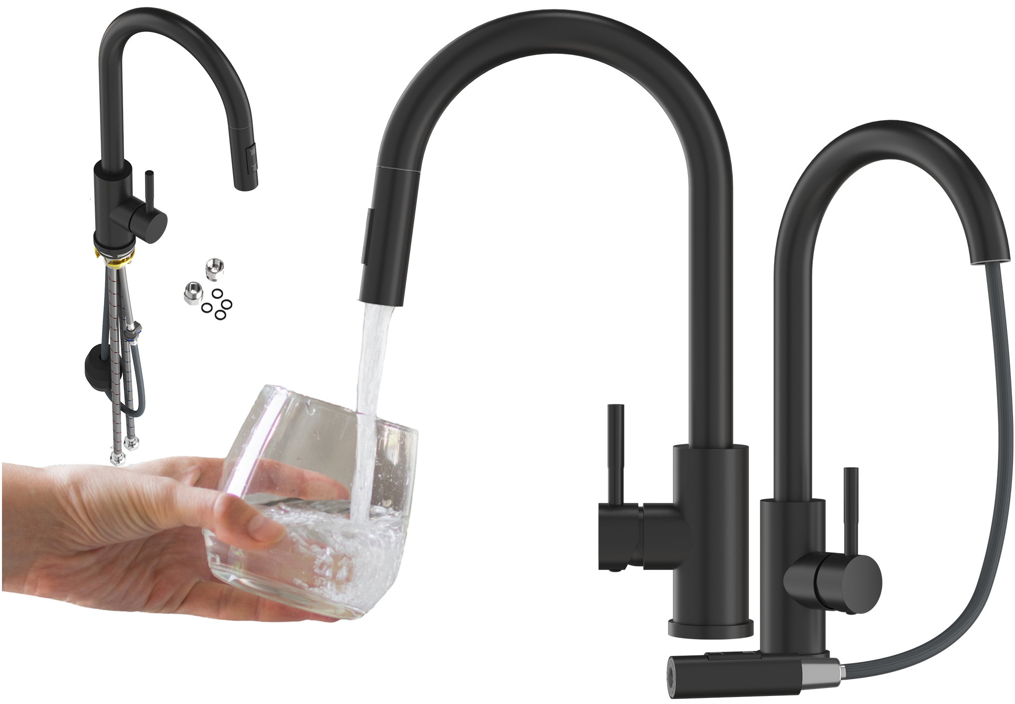 BATERIA KUCHENNA z wyciąganą WYLEWKĄ czarna kran do kuchni stojący LOSETO