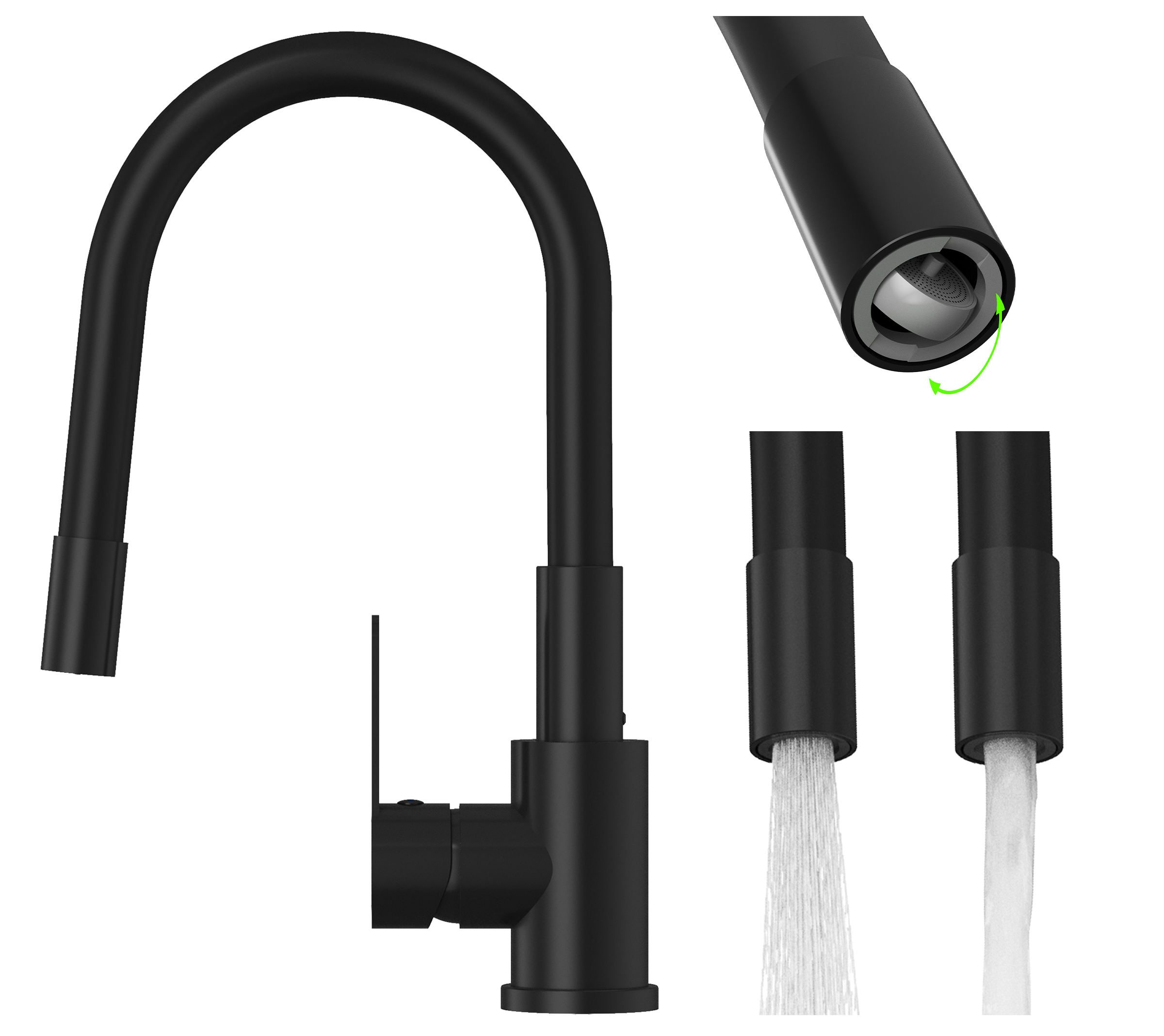 Bateria kuchenna z elastyczną wylewką czarna GRADO PLUS obrotowy perlator