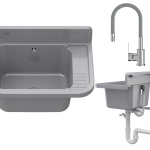 ZLEW GOSPODARCZY SZARY KOMORA TECHNICZNA BATERIA Z ELASTYCZNĄ WYLEWKĄ PARON